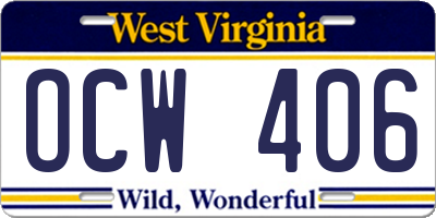 WV license plate OCW406