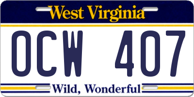 WV license plate OCW407