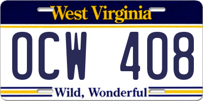 WV license plate OCW408