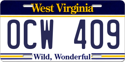 WV license plate OCW409