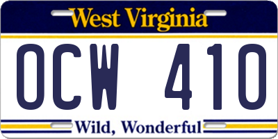 WV license plate OCW410