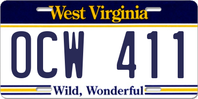 WV license plate OCW411