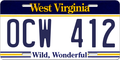 WV license plate OCW412