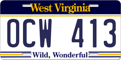WV license plate OCW413
