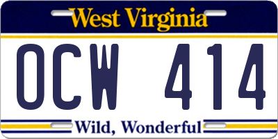 WV license plate OCW414