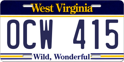 WV license plate OCW415