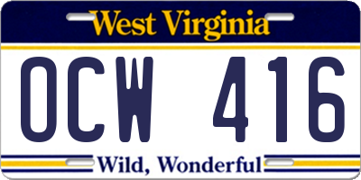 WV license plate OCW416