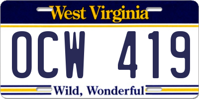 WV license plate OCW419