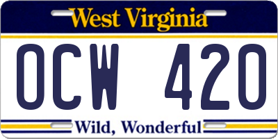 WV license plate OCW420