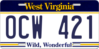 WV license plate OCW421
