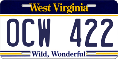 WV license plate OCW422