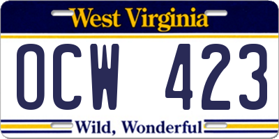 WV license plate OCW423