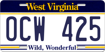 WV license plate OCW425