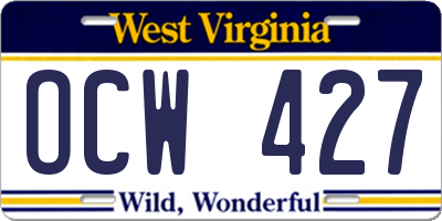 WV license plate OCW427