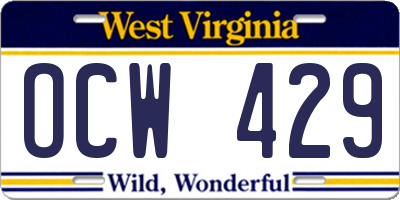 WV license plate OCW429