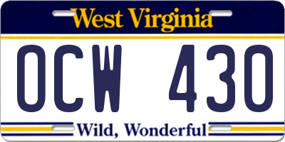 WV license plate OCW430