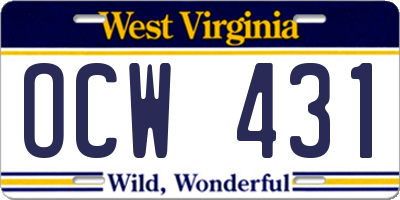 WV license plate OCW431