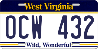 WV license plate OCW432