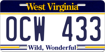WV license plate OCW433