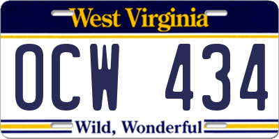 WV license plate OCW434