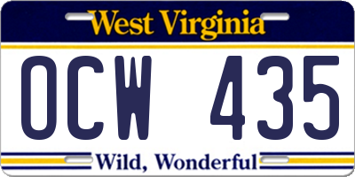 WV license plate OCW435