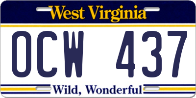 WV license plate OCW437