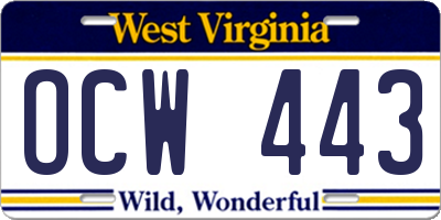 WV license plate OCW443