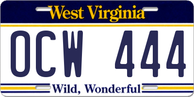 WV license plate OCW444