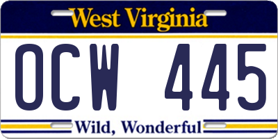 WV license plate OCW445