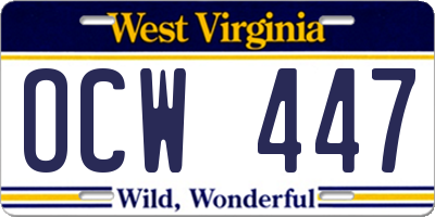 WV license plate OCW447