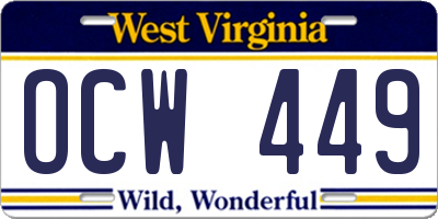 WV license plate OCW449