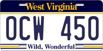 WV license plate OCW450