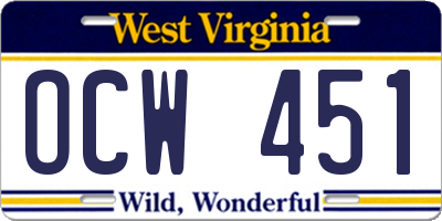 WV license plate OCW451