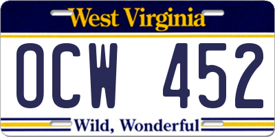 WV license plate OCW452