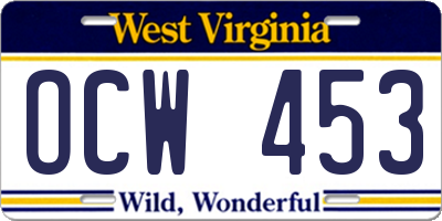 WV license plate OCW453
