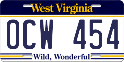 WV license plate OCW454