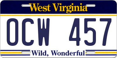 WV license plate OCW457