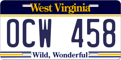 WV license plate OCW458
