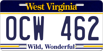 WV license plate OCW462