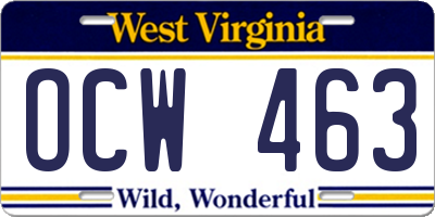 WV license plate OCW463