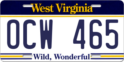 WV license plate OCW465