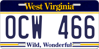 WV license plate OCW466