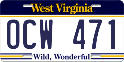 WV license plate OCW471