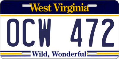 WV license plate OCW472