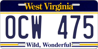 WV license plate OCW475