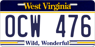 WV license plate OCW476