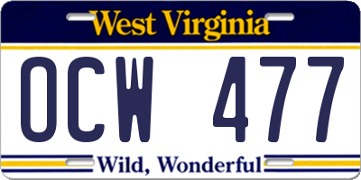 WV license plate OCW477
