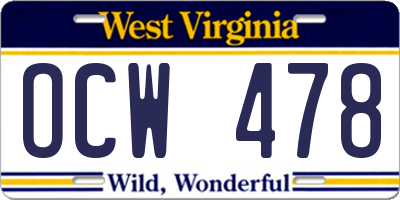 WV license plate OCW478
