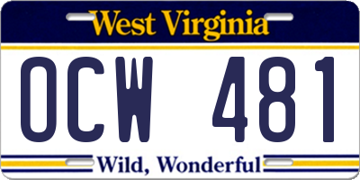 WV license plate OCW481