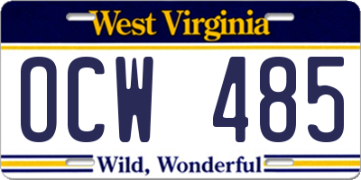 WV license plate OCW485